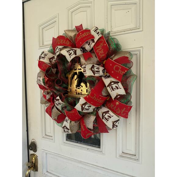 Nativity Scene Manger Christmas Wreath Christs Birth Rustic Holiday Decor xxx - Picture 6 of 7